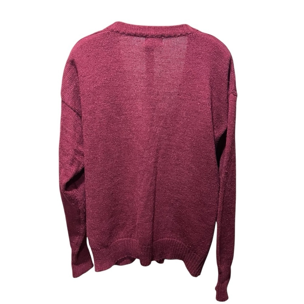 Men's Vinatge Cable Knit Cardigan Sweater - Rich Burgundy Large Wool - Picture 2 of 9